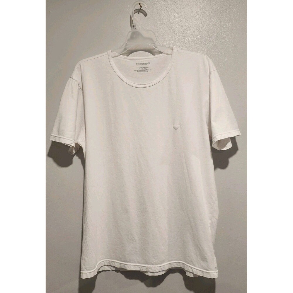 Emporio Armani Shirt Mens Large White Logo Crew Neck Tagless Tee